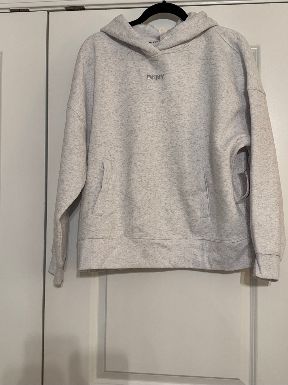 DKNY Heather Light Gray Hooded Pullover Sweatshirt